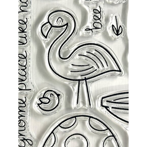 Lawn Fawn Gnome Sweet Gnome Photopolymer Stamp Mushroom Flamingo Bee Retired - Picture 4 of 6